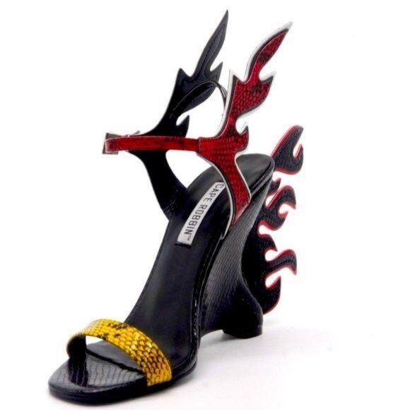 Wedge Sandals with Flame Accent in Black Snake - Picture 5 of 7